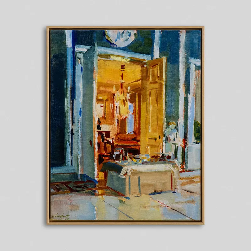 Hahnemühle Artist Canvas with glossy light brown pine float frame