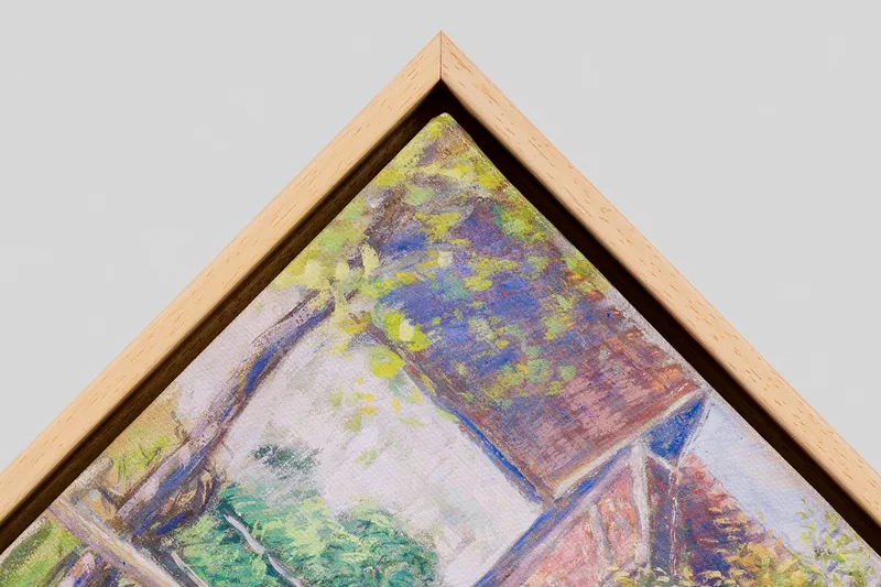 Canvas in a Glossy Light Brown Pine float frame